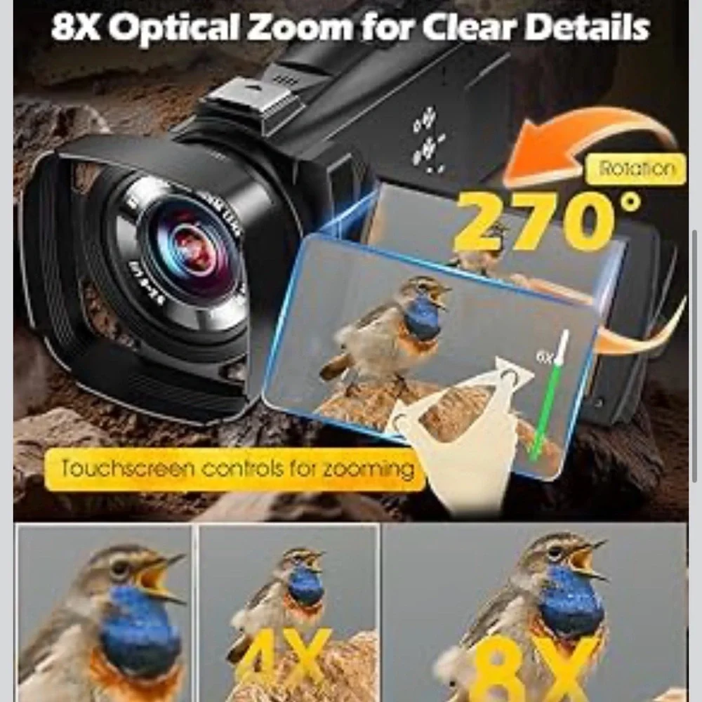 5K Black Video Camera with WiFi and 8X Optical Zoom